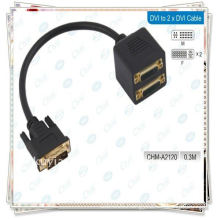 High Quality Gold Plated Black DVI-I (29 Pin) Male to 2 DVI-I (29 Pin) Female DVI 24+5 Splitter 30cm